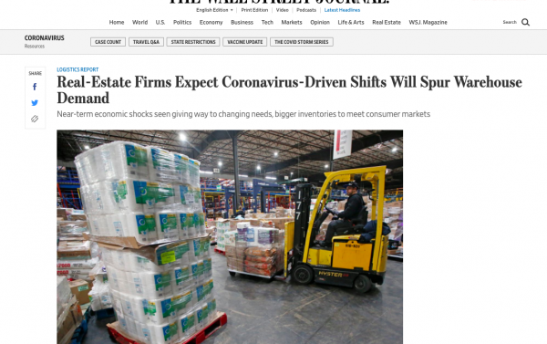 Real-Estate Firms Expect Coronavirus-Driven Shifts Will Spur Warehouse Demand